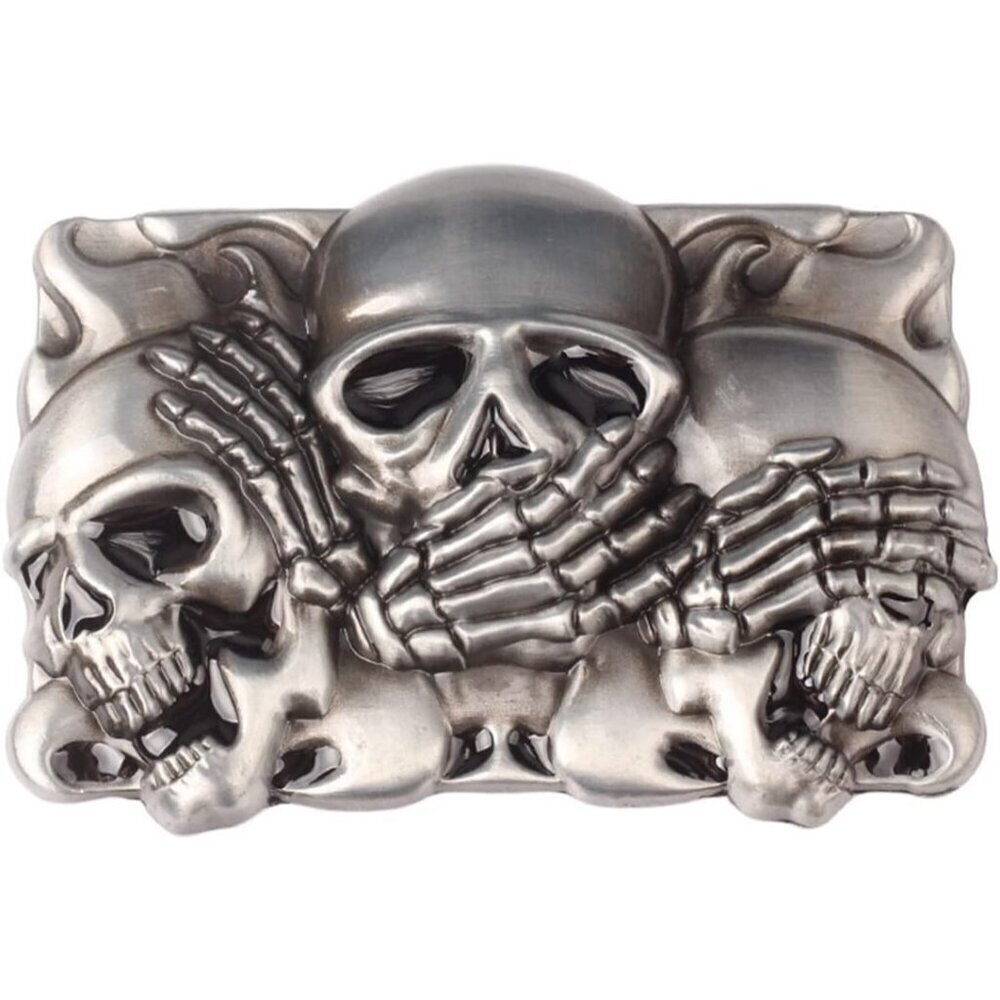 🆕Men Silver Vintage Buckle Western Native American Motorcyclist Skull Belt